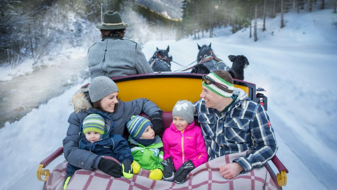 Jízda v kočáře zasněženou zimní krajinou je velkým zážitkem pro dospělé i děti