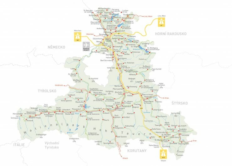 Mapa silnic a dálnic Salcburska