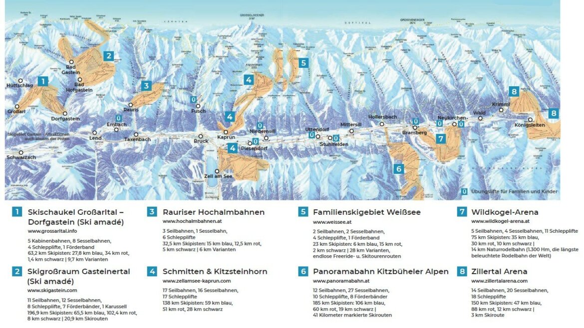 Mapa lyžařských středisek v Národním parku Vysoké Taury 