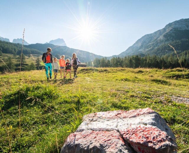 wanderurlaub-in-filzmoos-fuer-die-ganze-familie Rodina na výletě po horských pastvinách ve Filzmoosu