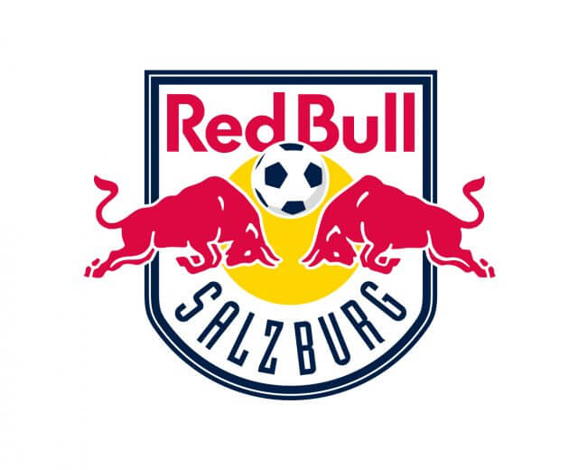 Logos_Partner_Liste_1920x1080_RedBull_Salzburg Red Bull Salzburg Fußballclub-Logo mit zwei roten Stieren, einem Fußball und einer gelben Sonne auf weißem Hintergrund.
