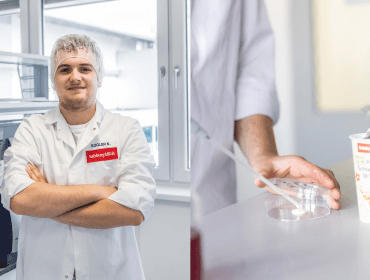 Split-Header-Bild von Milchwirtschaftlicher Laborant Noah