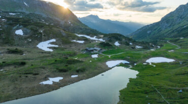 Oberhütte mit Oberhüttensee bei Sonnenuntergang