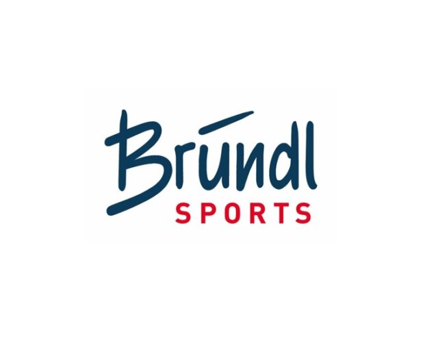Bründl Sports Logo mit Bründl in blauer Schrift und SPORTS in roten Großbuchstaben auf weißem Hintergrund.