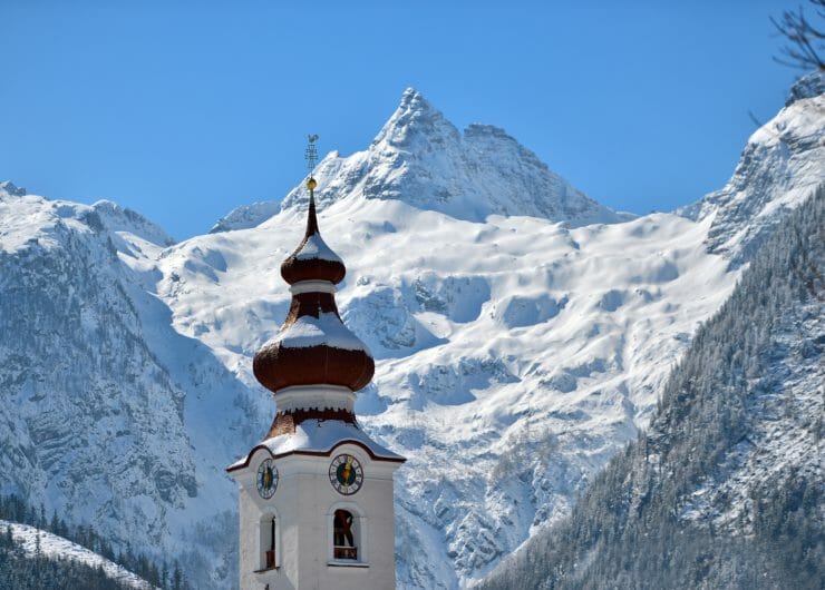 View on mountain range around Saalachtal in winter