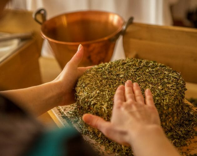 a hand preparing food