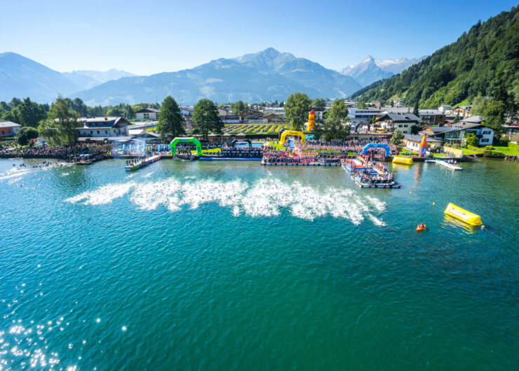 Aerial shot of the start of Ironman 70.3
