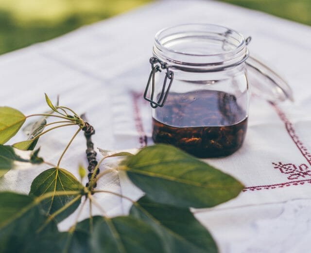 Still oder Prickelnd Lungau Wald-3 a close up of a Glass pot