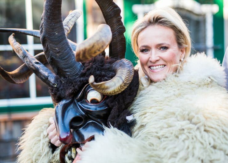 Alexandra Meissnitzer wearing the traditional Krampus costume