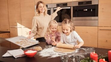 Baking cookies with the kids in the kitchen