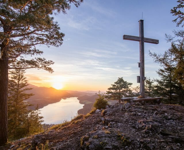 Sunset and Evening at Fuschlsee Mountain