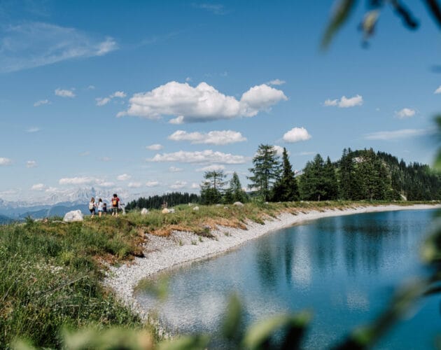 Family day hiking in St. Johann in Salzburg Natural landscape and mountain lake in St. Johann in Salzburg