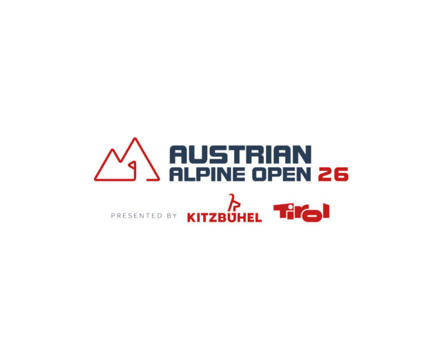 Logo for the Austrian Alpine Open 26, presented by Kitzbühel and Tirol, with a mountain icon.