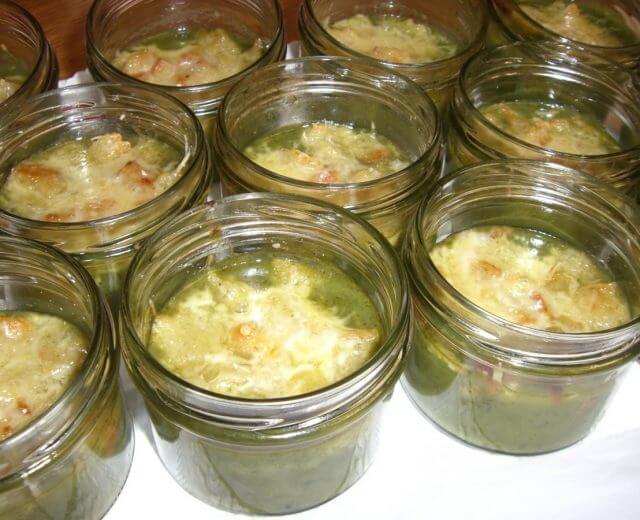 Csőben sült burgonyás medvehagymaleves, Gratinierte Erdapfel-Bärlauchsuppe