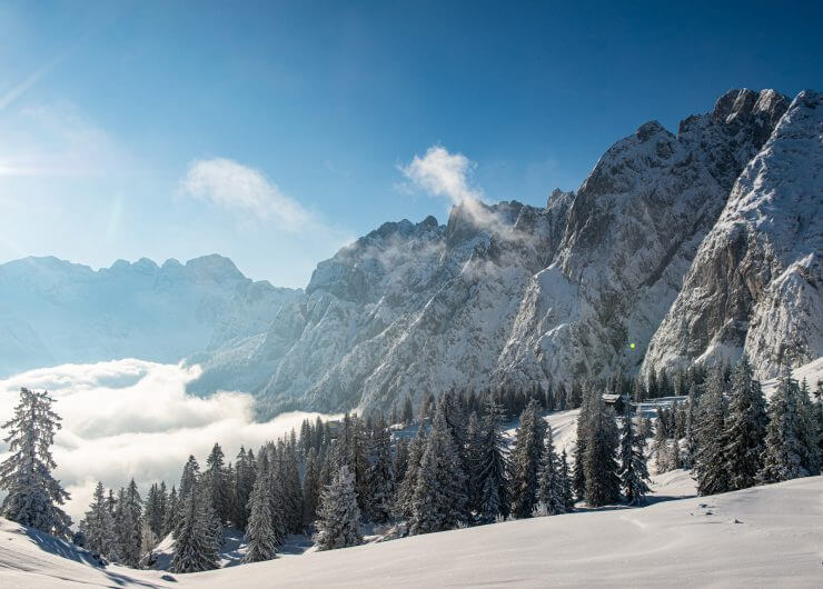 A Dachstein West régiójában varázslatos téli panorámákat találunk