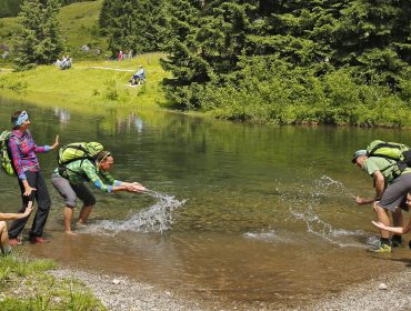 Een groep wandelaars bij de Almsee
