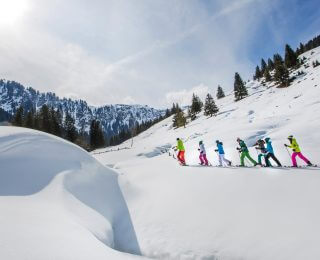 Sneeuwschoenwandelaars in ongerepte natuur