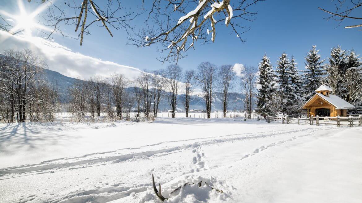 Przez malownicze, zaśnieżone krajobrazy Salzburskiego Lungąu prowadzą zimą przetarte szlaki wędrowne.