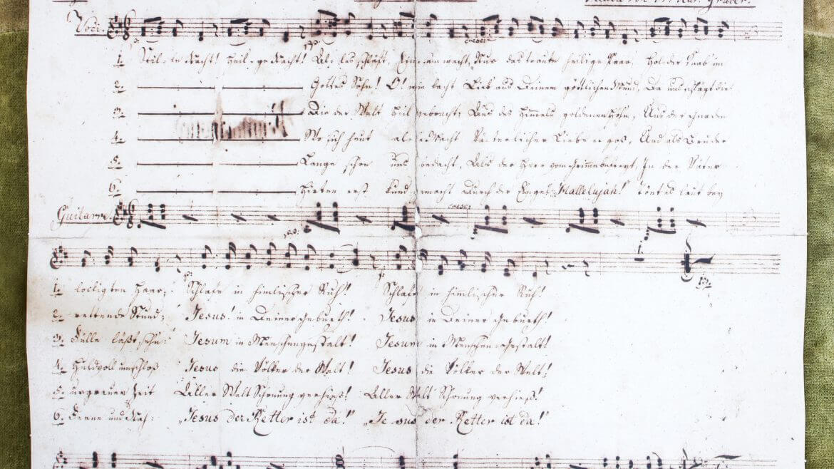 Rękopis kolędy "Cicha noc" sporządzony przez Josepha Mohra, z którego wyraźnie wynika, że słowa powstały już w 1816 roku.